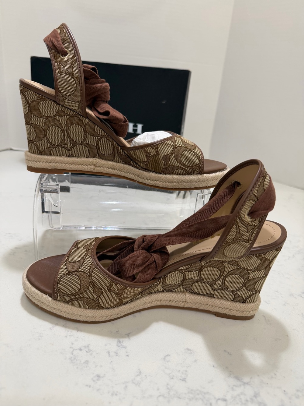 Coach Monogram Ankle-Tie Espadrille Wedges in Brown - Picture 7 of 10